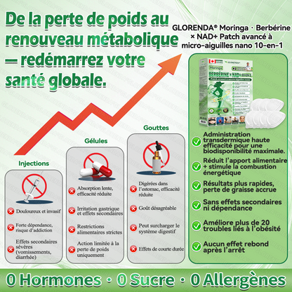 Boutique officielle |  GLORENDA® 2026 Moringa & Berbérine × NAD+ Patch micro-nano avancé 4-en-1(À utiliser une fois par jour, résultats visibles en 7 jours)✅ Pour l’obésité, le relâchement cutané, l’apnée du sommeil, les problèmes articulaires 🎁